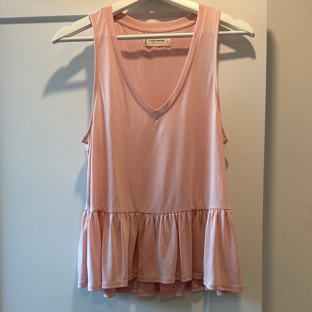 Lucky Brand Blush Pink V-Neck Peplum Tank
